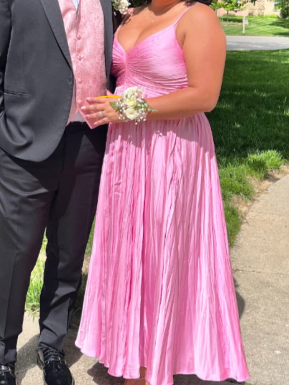 Astr Pink Spaghetti-Strap Maxi Dress with Pleated Bodice